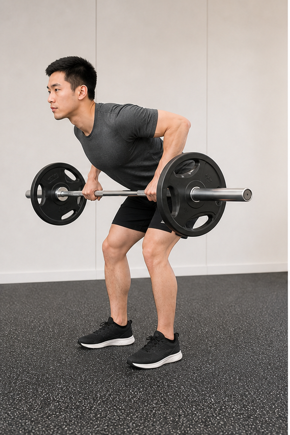 年轻男模杠铃划船