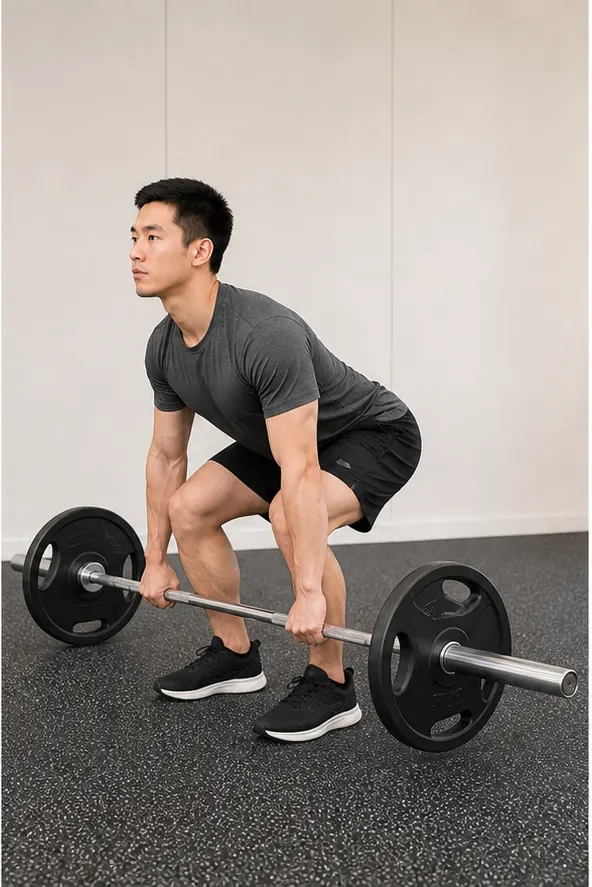 年轻男模杠铃硬拉